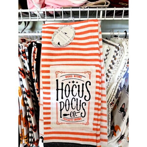 Hocus Pocus Halloween Wicked Witch Orange Striped Dish Towels Set Of 4